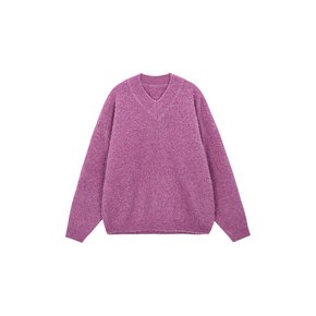 Wool Boucle V-neck Big Logo Pullover_pink