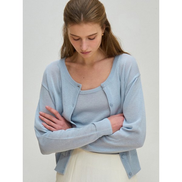 [세트] 피오니 린넨 가디건 + 슬리브리스 파스텔블루 J1942