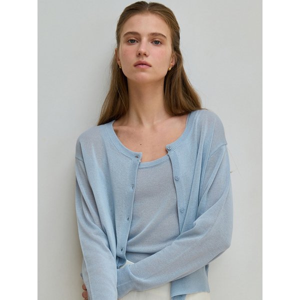 [세트] 피오니 린넨 가디건 + 슬리브리스 파스텔블루 J1942