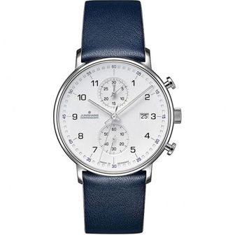  일본 융한스 막스빌 시계 1818751 Junghans Form C 크로노 스코프 석영 매트 실버 시계 블루 송