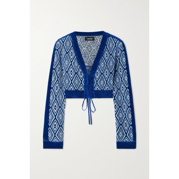 알루왈리아 빅센 크롭 자카드 니트 가디건 블루 1647597313386879