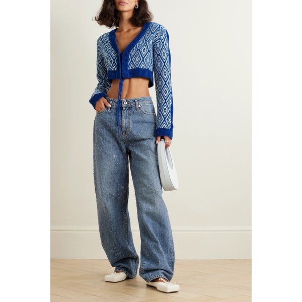 알루왈리아 빅센 크롭 자카드 니트 가디건 블루 1647597313386879