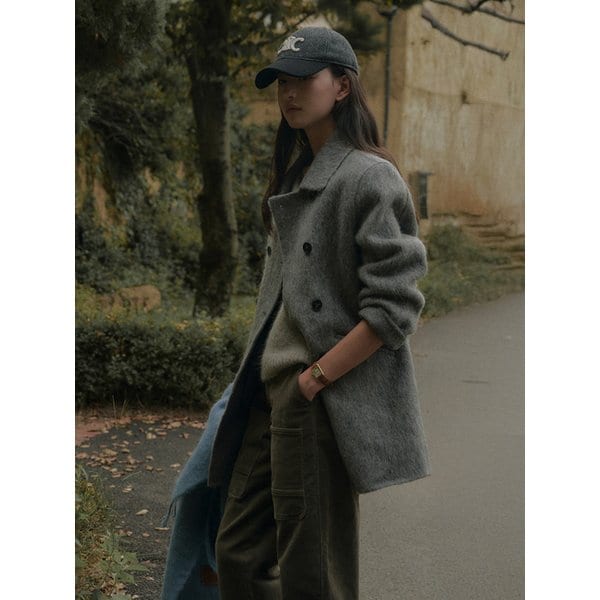DOUCE ALPACA SHAGGY DOUBLE HALF HAND COAT_GRAY