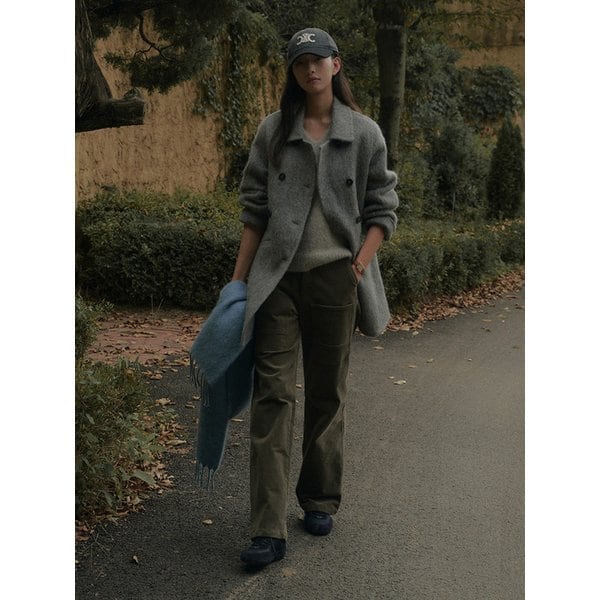 DOUCE ALPACA SHAGGY DOUBLE HALF HAND COAT_GRAY