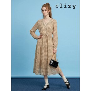 도트 브이넥 쉬폰 롱 원피스 (CN3WOP02)