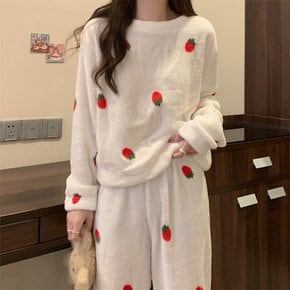 / NT3132 여성 1 + 1 딸기 패턴 긴팔 파자마 잠옷 세트