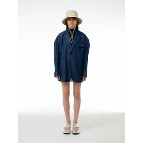 Oversized pocket detail single-breasted blazer (Navy)