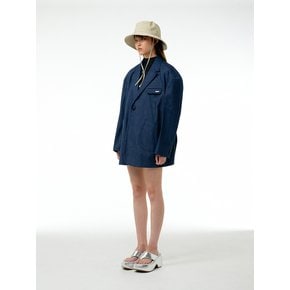 Oversized pocket detail single-breasted blazer (Navy)