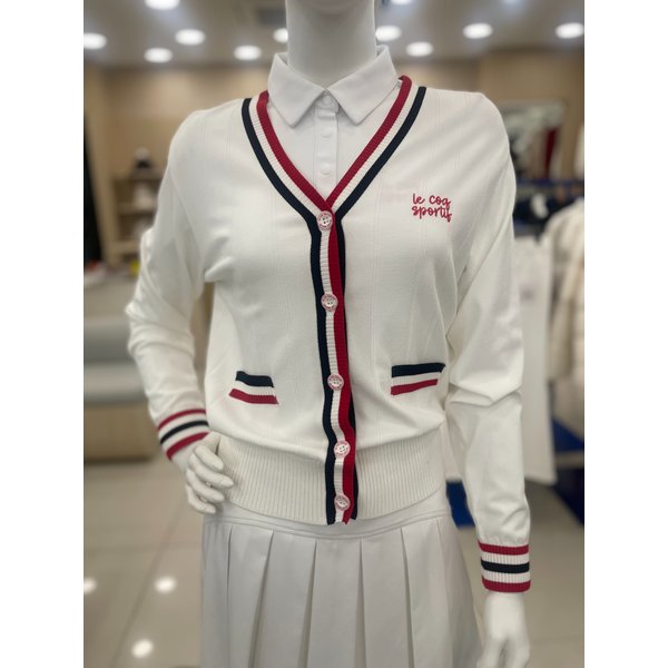 [여주점] _여성 배색 포인트 V넥 니트 가디건 GQ122LKC21 WHTE