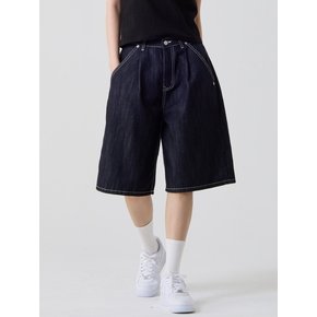 버뮤다 와이드 원턱 데님 쇼츠 인디고_Bermuda Wide One Tuck Denim Shorts Indigo