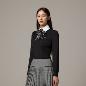 카라 배색 스카프 티셔츠 (블랙)
