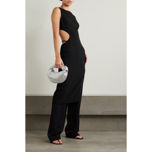 세인트 아그니 넷 서스테인 아크 컷아웃 스트레치 크레이프 미디 드레스 블랙 1647597325584708