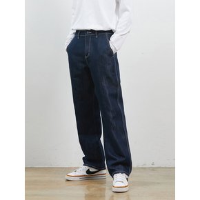 DENIM DIAGNAL POCKET WIDE GLOW PANTS NAVY