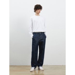 DENIM DIAGNAL POCKET WIDE GLOW PANTS NAVY