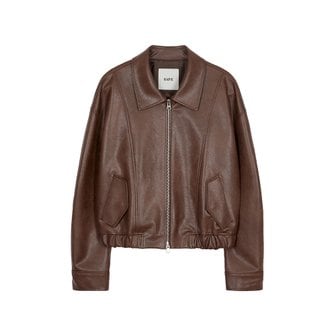 레이브 Faux Leather Cropped Blouson Jacket in D/Brown VL3SM120-94