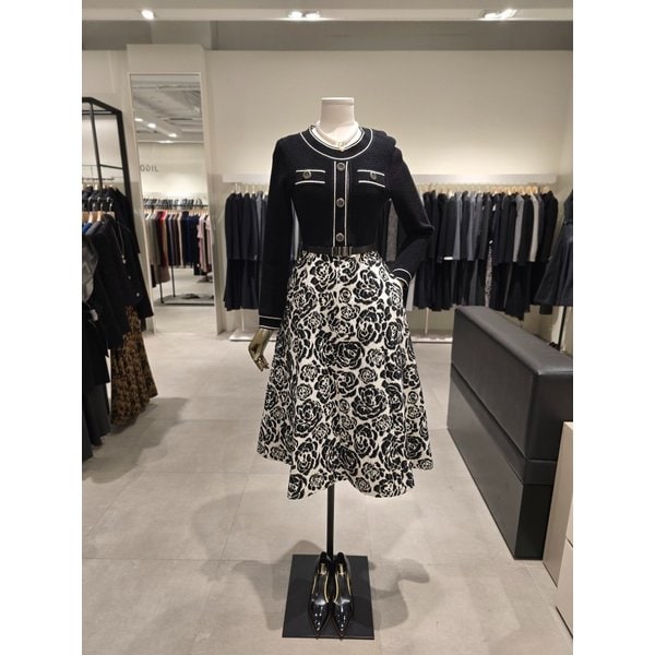 [파주점] 벨티드 니트 블록 자카드 플레어 원피스 JPBA0OP133