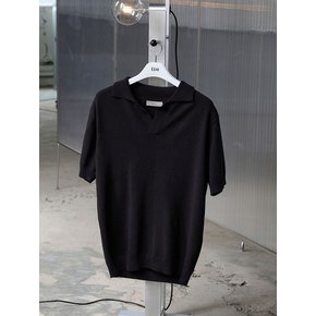 Simple Collar Half Knit_Black