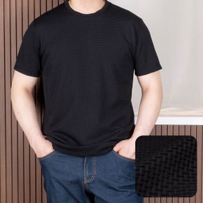 남자 여름 아이스 엠보 단색 라운드 기본 반팔 티셔츠 검정흰색/2XL 빅사이즈/쿨메쉬/발수가공 남자 여름