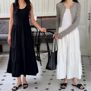 민소매 캉캉 레이어드 뷔스티에 롱 원피스 여름 임부복 a122_P424988750