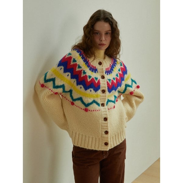 Candy Ball Alpaca Nordic Cardigan (Cream)