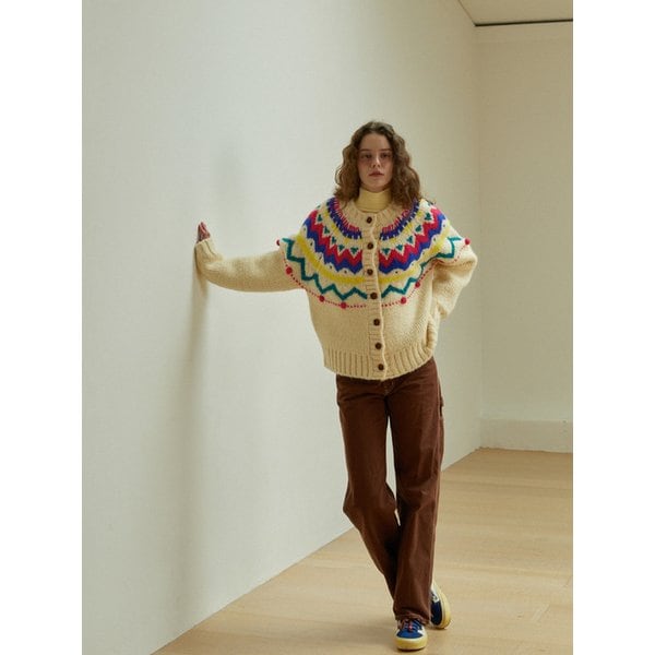 Candy Ball Alpaca Nordic Cardigan (Cream)