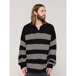 STRIPE OPEN COLLAR KNIT (BLACK)