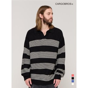 STRIPE OPEN COLLAR KNIT (BLACK)