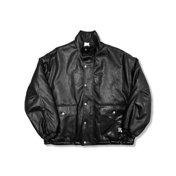 Vegan Leather Boa Padded Jacket_Black