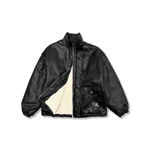 Vegan Leather Boa Padded Jacket_Black