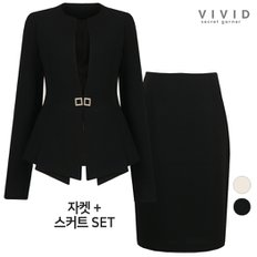 VIVID SET 여성 페미닌 노카라 정장자켓+스커트 세트