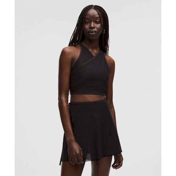 메쉬 크로스 프론트 크롭 탱크 *SLNSH - BLK/YLSR