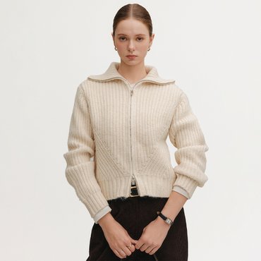 룩캐스트 티나 울 하이 넥 니트 집업_아이보리 / TINA WOOL HIGH NECK KNIT ZIP UP_IVORY