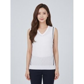 여성 펀칭 짜임 배색 브이넥 니트 베스트 AWSVL3268-100_G