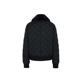 QUILTED STADIUM DUCK DOWN JACKET W/FUR COLLAR_Black