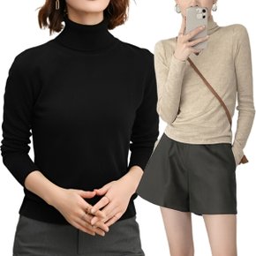 따뜻한 여성용 기본 터틀넥 니트티 데일리 겨울이너 폴라티 긴팔 ...