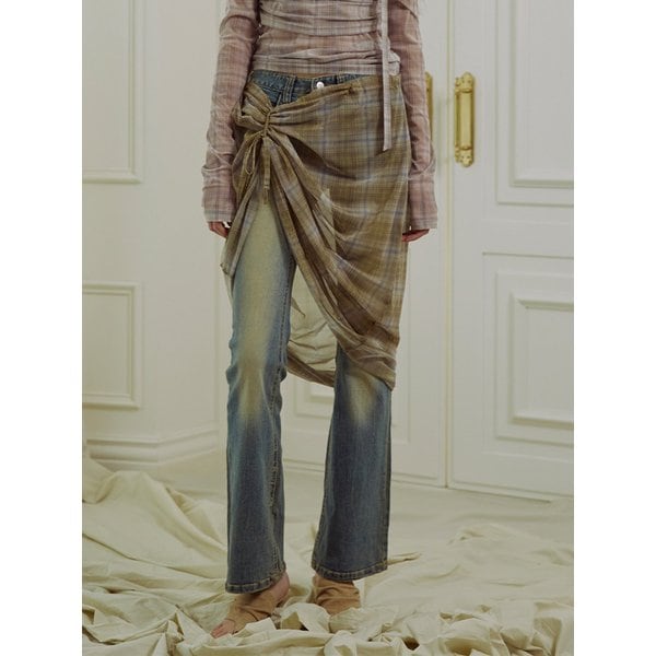 CHECK SHEER STRAP WRAP SKIRT, YELLOW