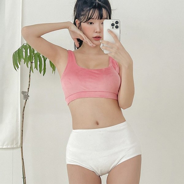 [옷자락] 여자 하이웨스트 벨벳 투피스 탱크탑 숏팬츠 수영복