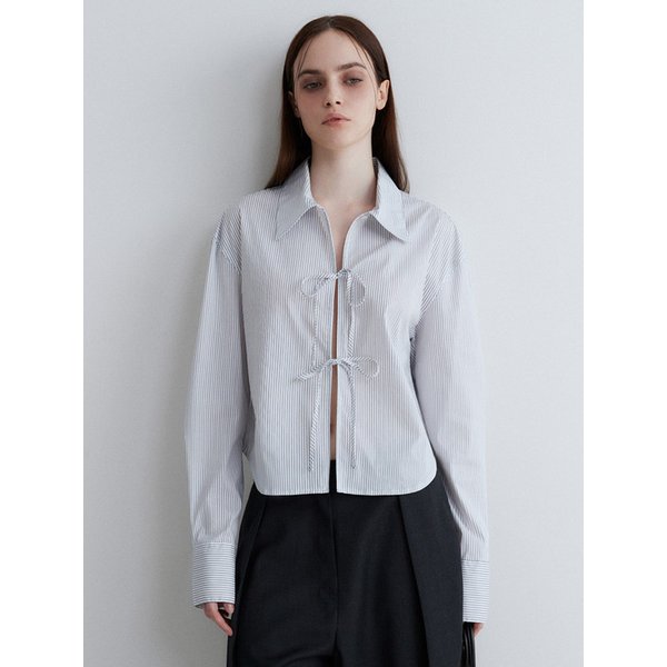 (우먼)프론트 리본 스트랩 셔츠 화이트