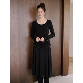 NOCTURNE SHIRRING LONG DRESS (BLACK)