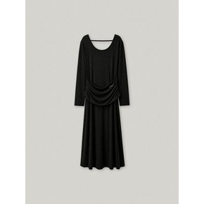 NOCTURNE SHIRRING LONG DRESS (BLACK)