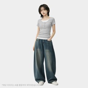 후크 사이드 주름 와이드 데님 LBTJ26F01-eic