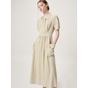 Neck String Pocket Dress, Light Khaki