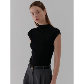 HALF-NECK CAP SLEEVE KNIT BLACK