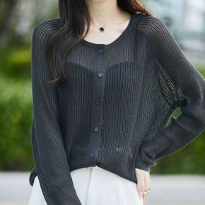 짜임 스쿱넥 여름 니트 가디건_P421759068