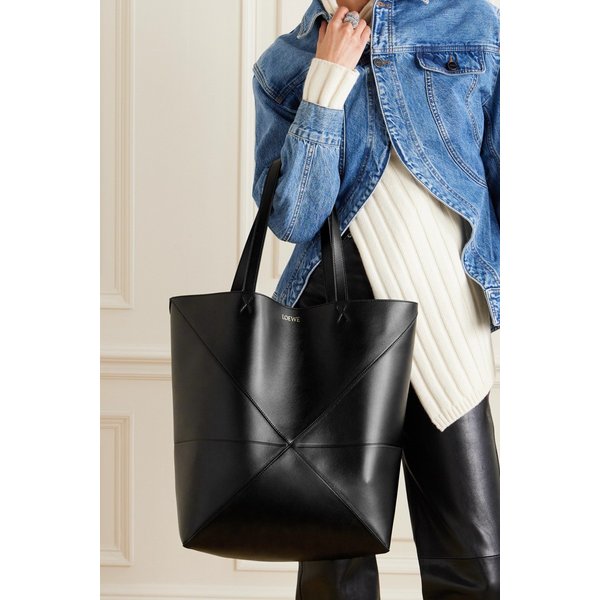 퍼즐 폴드 컨버터블 라지 가죽 토트 블랙