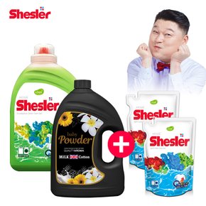 강호동의 쉬슬러 액상 세제 유칼립투스 3.05L 1개 + 유연제 파우더향 3.06L 1개 + 세제리필 500ml 2개