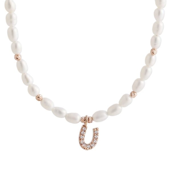 [비앤비골드] 18K 바로크 진주 큐빅 알파벳U 목걸이 IGN32526