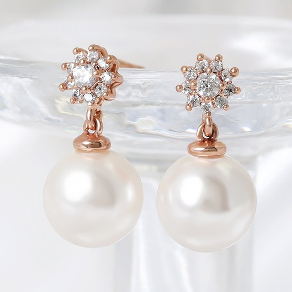 14K 골드필드핀 여성 웨딩 패션 선샤인 진주 귀걸이