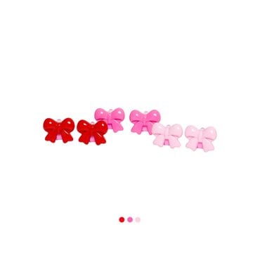 키앙 걸리쉬 리본 반지&귀걸이 세트(Light Pink ,Dark Pink, Red)