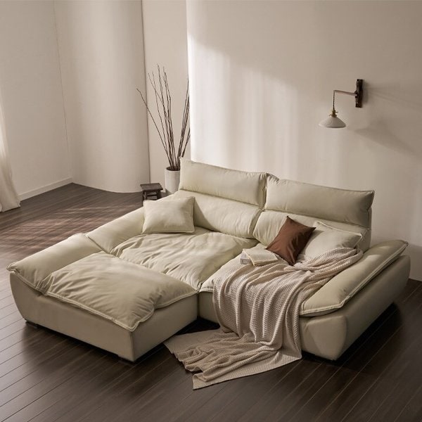 안목 청신 와이드 가죽 3인용 소파 스툴 세트 [착불]